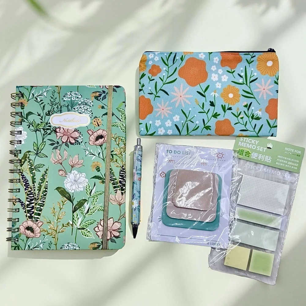 The Notebook Hardcover Floral Stationary Set Green Floral Theme